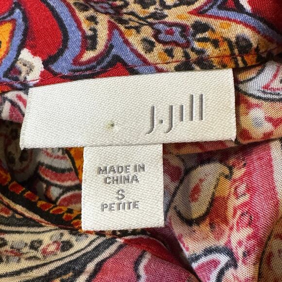 J. Jill Size Small Petite Red Paisley Rayon Sleeveless Shift Dress - Picture 7 of 8